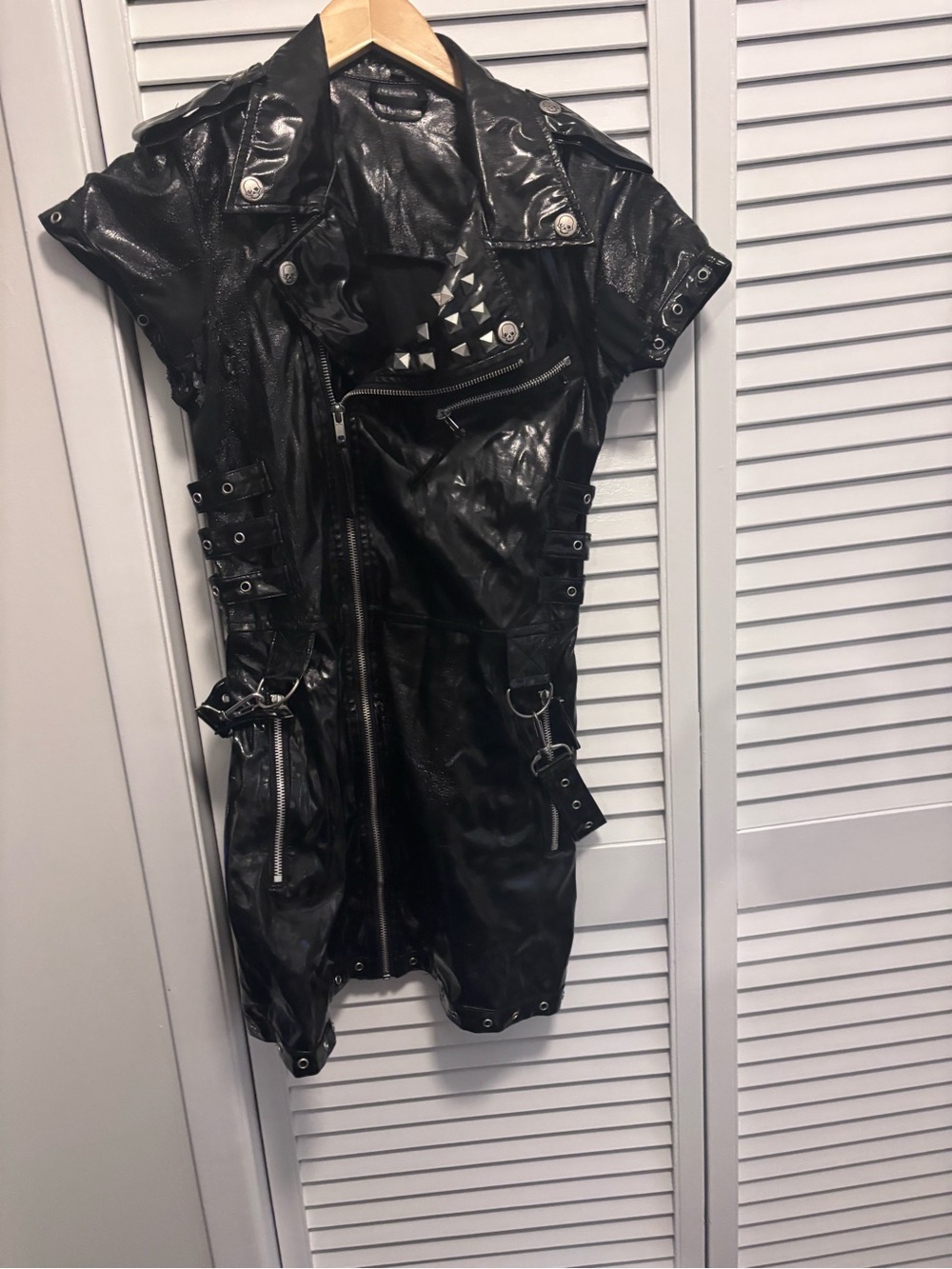 Black Studded Faux Leather Women's Moto Dress Jacket